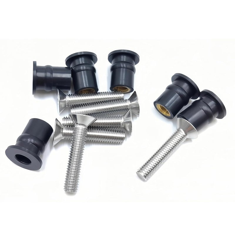 MAYEHAY 24 Pairs of Bugle M5 Neoprene Well Nuts M5 x 25mm Stainless Steel Hex Socket Bolts Well Nuts Kit for Kayak Motorcycle Windscreen Accessories,Neoprene nut Contains Brass Nuts Copper nut - Image 5